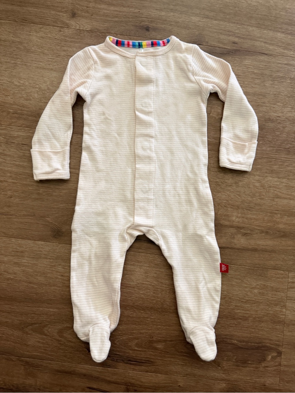 Magnetic Me Pink and White Footed Baby One-Piece Organic Cotton 3-6mo